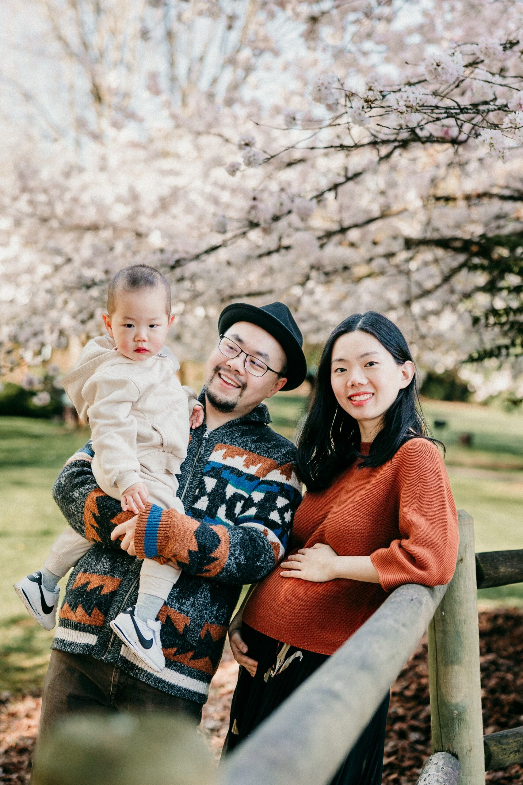 Cherry blossom spring family session at Grasslawn Park by Katie Choe